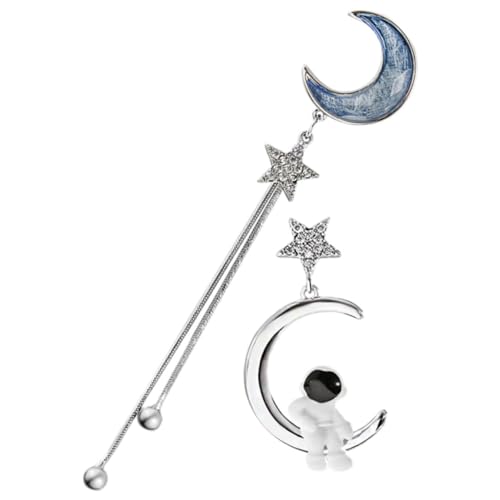 LRXIYODE Asymmetrische Lange Hängeohrringe Damen mit Astronaut und Mond Design Baumelnde Statement Ohrhänger Kreative Weltraum Schmuck für Alltag Party Hochzeit Geschenk von LRXIYODE