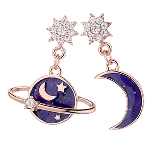 LRXIYODE Asymmetrische Mond und Stern Ohrringe für Damen Statement Ohrringe Roségoldfarben Kreatives Design zu Valentinstag Muttertag Weihnachten und Jubiläen von LRXIYODE