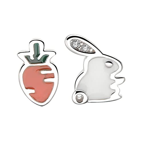 LRXIYODE Asymmetrische Silber Ohrstecker Osterohrringe Kaninchen und Karotte Design Filigrane Damen Schmuckstücke Einzigartige Hänger für Festliche Casual Looks Perfektes zu Ostern von LRXIYODE