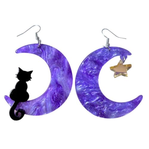 LRXIYODE Asymmetrische Damen-mondohrringe Tropfenohrringe Hakenohrringe Mit Stern Und Katzen-elementen Für Teenager-mädchen Modische Acryl-ohrschmuck von LRXIYODE
