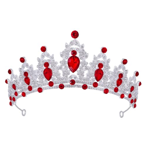 LRXIYODE Barock Haarschmuck Damen Tiara Kristallkrone Silber Rot Elegant für Hochzeit Geburtstag Quinceañera Festlicher Kopfschmuck mit Funkelnden Diamantakzenten von LRXIYODE