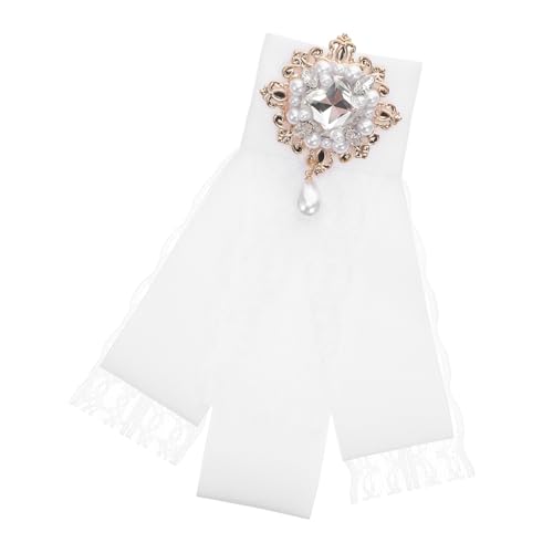 LRXIYODE Barock Spitzen Schleifenbrosche mit Strass und Kunstperle Vorgebundene Bowknot Brosche für Damen Vielseitiges Accessoire für Kleidung Taschen und Lolita Mode Weiß von LRXIYODE