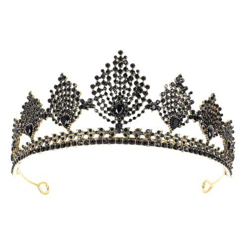 LRXIYODE Barockstil Vintage Krone Haarschmuck mit Metall und Strasssteinen für Damen Retro Halbkreis Tiara für Hochzeit Party Braut Verziert mit Schwarzem Elegantes Kopfschmuck accessoire von LRXIYODE