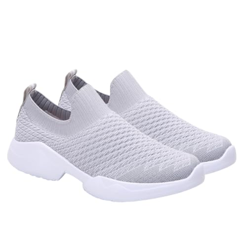 LRXIYODE Bequeme Damen Mesh Sneaker Schnürsenkellos Atmungsaktive Hautfreundliche Freizeitschuhe mit Rutschfester Weicher Laufsohle für Outdoor und Alltag Hellgrau von LRXIYODE