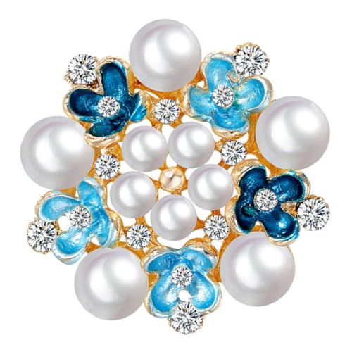 LRXIYODE Blaue Blumenbrosche mit Strasssteinen und Perlen Modische Anstecknadel für Damenkleidung Vielseitig als Schalclip und Pullover accessoire Langlebige Legierung für Alltag und von LRXIYODE