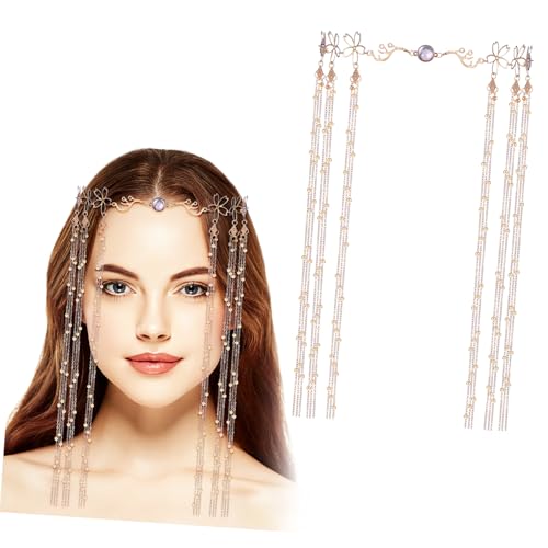 LRXIYODE Boho Haarkette mit Quasten Stilvolles Kopfband für Frauen Vielseitiger Brautschmuck und Haarschmuck Komfortable Stirnband Alternative für Alltag Hochzeit und Fotoshootings von LRXIYODE