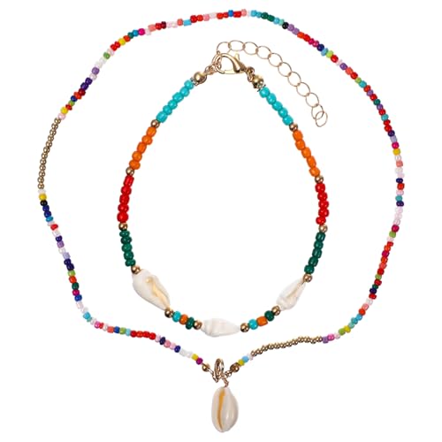 LRXIYODE Boho Perlenkette und Armband Set für Teenager Mädchen Bunte Handgefertigte Muschel Choker Halskette und Armband Langlebiger Schmuck im Minimalistischen Stil Modisches von LRXIYODE