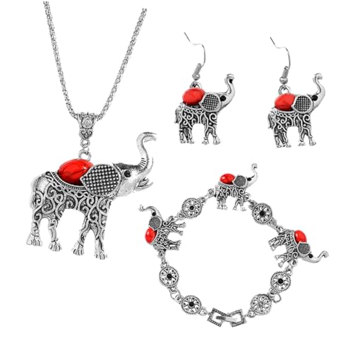 LRXIYODE Boho Schmuckset Rot Vintage Schmuckset Damen Halskette Ohrringe Armband Kreativ Hautfreundlich Party Festival Accessoire von LRXIYODE