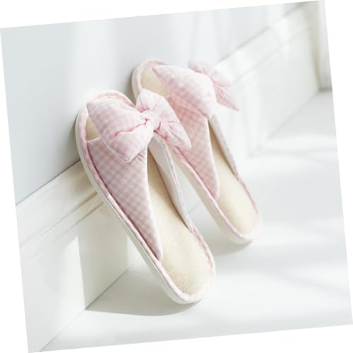 LRXIYODE Bow Knot Fischmaul Slipper Damen Rutschfeste Atmungsaktive Sommer Hausschuhe mit Dickem Fußbett Bequeme Indoor Pantoffeln Weiches Baumwoll leinen Material Modisch und Langlebig von LRXIYODE