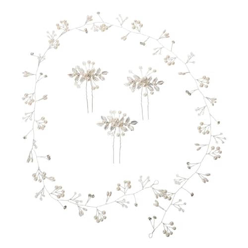 LRXIYODE Braut Haarschmuck Hochzeit Perlen Haargirlande Weich Haardraht Stirnband mit Haarnadeln Silber für Braut Brautjungfern Damen Mädchen von LRXIYODE