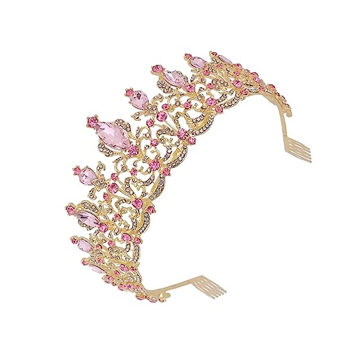 LRXIYODE Brautkrone mit Pinkfarbenem Strassbesatz Verarbeitung Langlebig und Komfortabel Modisches Hochzeits Haaraccessoire für Damen Stilvoll und Dreidimensional Gestaltet von LRXIYODE