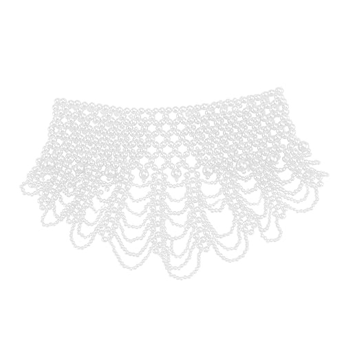 LRXIYODE Breiter Handgewebter Choker Fake Collar mit Sechslagigem Wellenmuster Weißer Falscher Perlenkragen Eleganter Schmuck für Damen Dekorativer Leichter Halsschmuck für Partys und von LRXIYODE