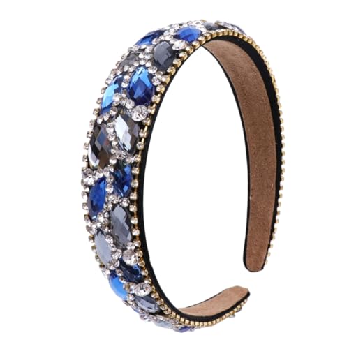 LRXIYODE Breites Haarband Damen mit Kristallverzierung Leichtes Haarschmuck Accessoire für Frauen und Mädchen Modisches Stirnband in Blau für Festliche Anlässe und Fotoshootings von LRXIYODE