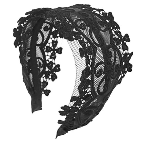 LRXIYODE Breites Spitzen Haarband Damen Vintage Haarreif Party Haarschmuck Blumendesign Elegant Schwarz Komfortabel für Alltag Hochzeit Festmode von LRXIYODE