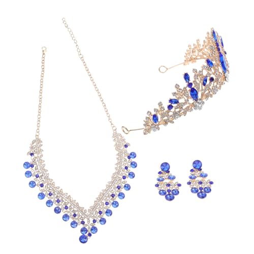 LRXIYODE Bridal Schmuckset mit Strasskrone Halskette und Ohrringen in Champagnerblau Elegantes Bequemes Schmuckset für Frauen für Hochzeit Braut und Festliche Anlässe von LRXIYODE