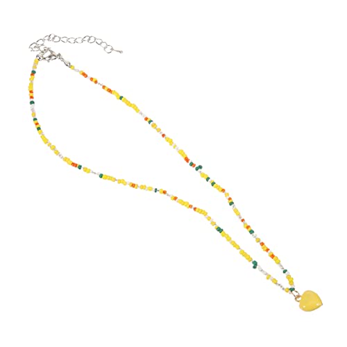 LRXIYODE Bunte Bead Halskette mit Herz Anhänger für Frauen Leichte Sommerkette für Teenager und Mädchen für Strandpartys Hochzeiten und Besondere Anlässe Zufällige Farbe Zufällige Farbe von LRXIYODE