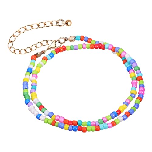 LRXIYODE Bunte Perlenkette Damen Einfache Single Layer Halskette Kreativer Stil Leicht Tragbar für Strandparty Urlaub und Alltag von LRXIYODE