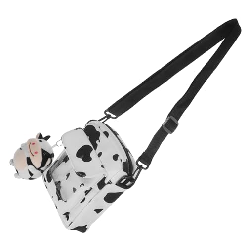 LRXIYODE Canvas Umhängetasche Damen mit Kuhmuster Single Shoulder Crossbody Bag mit Niedlichem Anhänger Modische Handtasche für Schule Alltag und Freizeit Praktische Aufbewahrungstasche von LRXIYODE
