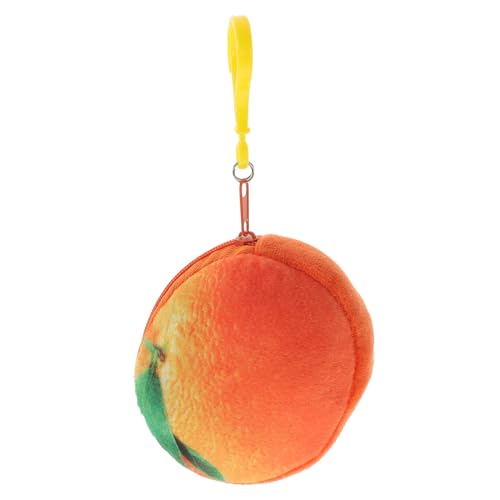 LRXIYODE Cartoon Mini Geldbörse Orange Obst Schlüsselanhänger mit Reißverschluss Fuzzy Pouch für Damen Süßes Design für Münzen Bargeld und Kleine Accessoires von LRXIYODE
