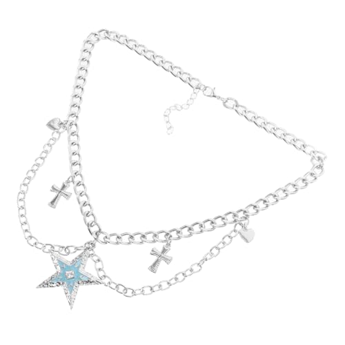 LRXIYODE Chunky Damen Halskette mit Kreuzanhänger und Stylischem Blauen Stern Langlebige Hip Hop Choker Kette Modisches Accessoire für Party Alltag und Besondere Anlässe von LRXIYODE