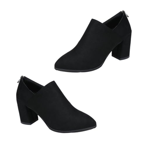 LRXIYODE Chunky Heel Damen Stiefeletten mit Schmaler Zehenpartie Samtoberfläche Hoher Absatz Modische Kurzstiefel für Herbst und Winter Elegant und Komfortabel für Party und Alltag von LRXIYODE