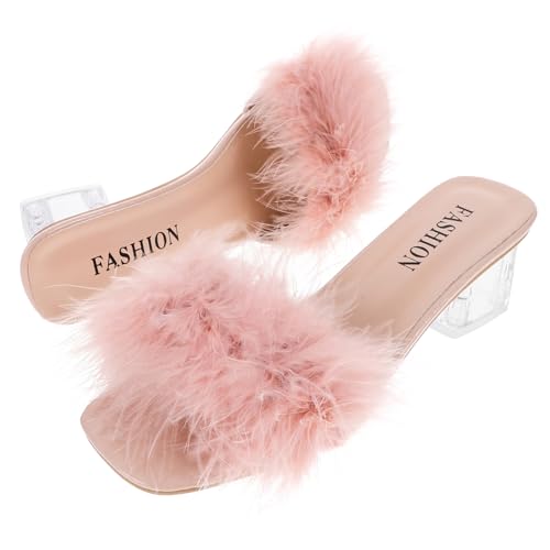 LRXIYODE Chunky Heel Sandalen Damen PU Hausschuhe Open toe Slipper Sommer Schuhe Bequeme Low Heel Pantoletten für Strand und Alltag Rosa von LRXIYODE