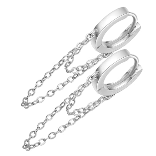 LRXIYODE Clip Ohrhänger für Mädchen Leichte Bequeme Ohrclips mit Ketten Tassel Design Sicherer Halt Ohrloch Modischer Schmuck für Party Festival und Alltag Silberfarbene Deko von LRXIYODE