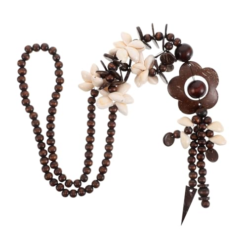 LRXIYODE Kokosnussschalen Halskette Mit Holzperlen Und Blumenanhänger Für Frauen Handgefertigt Natürliche Textur Lang Boho-ethnisch von LRXIYODE