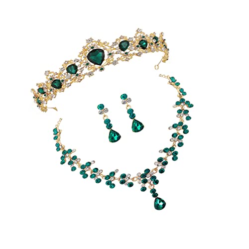 LRXIYODE Crown Necklace Earring Set Hochzeitsaccessoires für Frauen Grünes Schmuckset für Besondere Anlässe für Partykostüme und Brautkleider LRXIYODE Crown Necklace Earring Set Hochzeitsaccessoires für Frauen Grünes Schmuckset für Besondere Anlässe für Partykostüme und Brautkleider von LRXIYODE