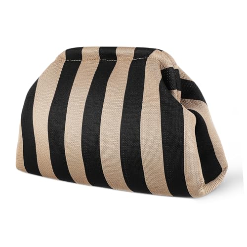 LRXIYODE Damen Clutch Handtasche aus Polyester Klein und Leicht Modische Gestreifte Handtasche für Alltag Dinner und Festliche Anlässe Kompakt und Praktisch Schwarz Gelb von LRXIYODE