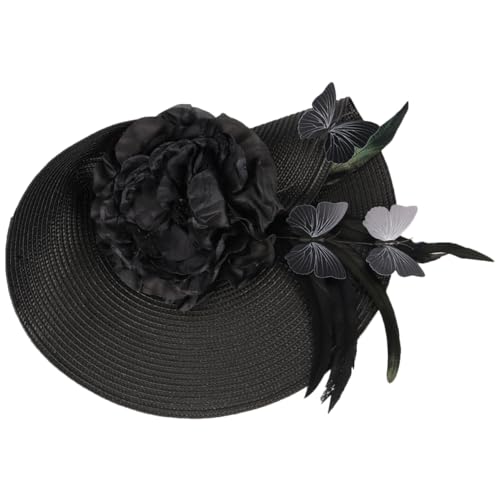 LRXIYODE Damen Fascinator Hut Mit Blumen Und Schmetterlingen Handgefertigter Kopfputz Für Hochzeiten Teepartys Und Anlässe Schwarz Verstellbar Vielseitig Tragbar von LRXIYODE