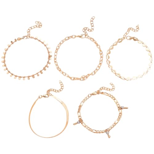 LRXIYODE Damen Fußkettchen aus Legiertem mit Punk Hohlherz und Schlangenkette Verziert mit Strass und Schlüsselanhänger Goldfarben Modische Knöchelketten für Strand Festival und Alltag von LRXIYODE