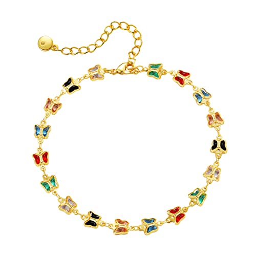 LRXIYODE Damen Fußkette Vergoldetem Kupfer mit Bunten Geometrischen Schmetterlingen Verstellbare Strand Anklet für Sommer Events von LRXIYODE