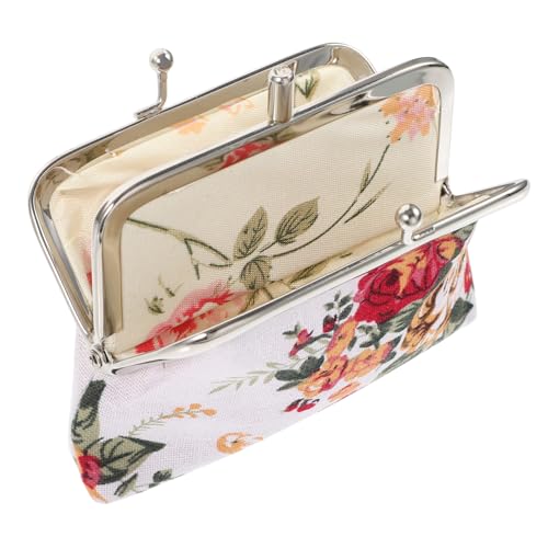 LRXIYODE Damen Geldbörse mit Floralem Design Kompakte Münztasche Doppellagigem Canvas Praktische Geldtasche für Karten und Kleingeld für Unterwegs Weiß von LRXIYODE