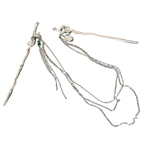 LRXIYODE Damen Haarnadel mit Kette Chinesischer Haarnadel Haarklammer Schlange Eleganter Haar Bun Halter für Alltag Hochzeit für Frauen Silberfarbener Haarstab mit Quaste von LRXIYODE