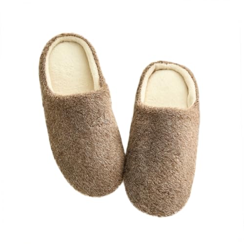 LRXIYODE Damen Hausschuhe Baumwolle Gepolstert Kuschelig Weiche Plüschslipper Winter Hausschuhe Unisex Leicht Rutschfest Kaffee Farbe Für Zuhause Büro Spa Reisen von LRXIYODE