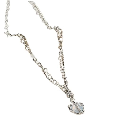 LRXIYODE Damen Herzanhänger Kette Zweilagig mit Funkelnden Zirkonia Modische Silberfarbene Clavicle Chain Eleganter Schmuck für Alltag und Besondere Anlässe von LRXIYODE