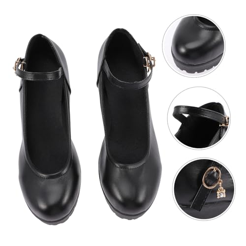 LRXIYODE Damen High Heels Schwarz Flacher Runde Spitze Chunky Heels Bequeme Weibliche Schuhe für Party Büro und Festliche Anlässe von LRXIYODE