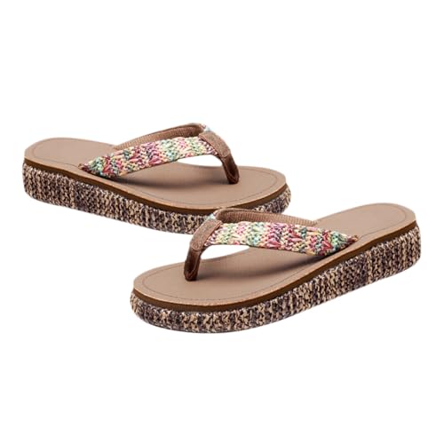 LRXIYODE Damen Keilabsatz Sandalen Sommer Slipper Rutschfest Atmungsaktiv Dicke Sohle Bequeme Sommerschuhe Strand Schuhe für Frauen Elegant und Modisch Dunkelbraun von LRXIYODE