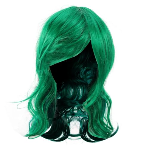 LRXIYODE Damen Lange Lockige Synthetische Perücke Grün Hitzebeständig Komfortabel Für Alltag Party Cosplay Halloween Stilvolle Hochtemperaturfaser Haarteil von LRXIYODE