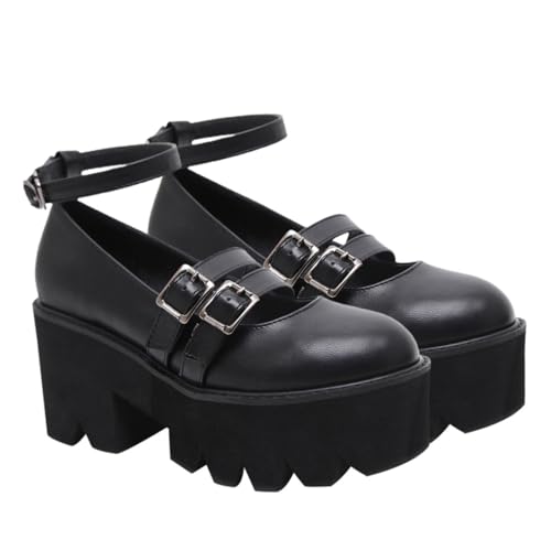 LRXIYODE Damen Lederschuhe Retro Rundkopf Slipper mit Dickem Absatz Atmungsaktive Leichte Vielseitige Alltagsschuhe im College Stil Schwarz von LRXIYODE