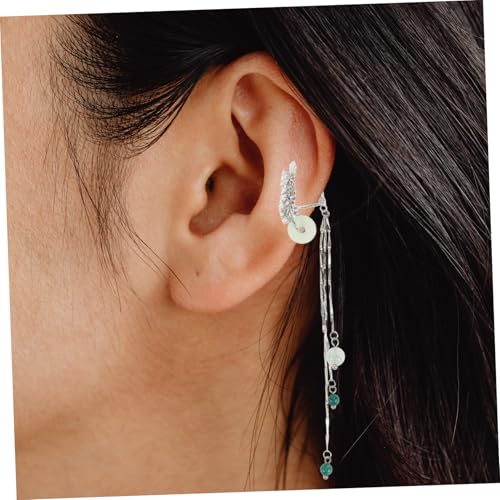 LRXIYODE Damen Ohrclips Silber Fan Form Zirkonia Quaste Lange Ohrhänger Party Ohrringe Trendiger Schmuck für Frauen Alltag Hochzeit von LRXIYODE