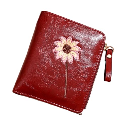 LRXIYODE Damen PU Geldbörse mit Blumenmuster Schlankes Bifold Portemonnaie mit Reißverschluss Kleines Strapazierfähiges Münzfach Kompakt für Handtasche und Hosentasche Eleganter Begleiter von LRXIYODE