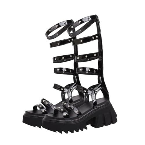 LRXIYODE Damen Plateau sandalen Schwarz mit Absatz Hoher Blockabsatz Rutschfeste Sohle Stilvolle Sommer sandalen für Party Büro und Alltag Bequeme Modische High heeled Schuhe von LRXIYODE
