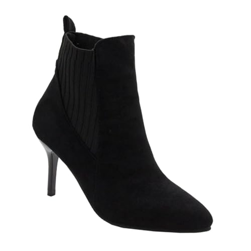 LRXIYODE Damen Pointy Boots Herbst Stiefeletten mit Absatz Knöchelhohe Schuhe in Schwarz und Stilvoll Passend zu Jeans und Kleidern von LRXIYODE