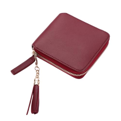 LRXIYODE Damen Portemonnaie PU Kurz Geldbörse mit Reißverschluss und Quaste Leichte Modische Handtasche für Karten Münzfach Weinrot von LRXIYODE