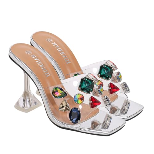 LRXIYODE Damen Sandalen Sommer High Heels mit Strass Creative Design Komfortabel Elegant für Party Büro Hochzeit Club Freizeit Silber LRXIYODE Damen Sandalen Sommer High Heels mit Strass Creative Design Komfortabel Elegant für Party Büro Hochzeit Club Freizeit Silber von LRXIYODE