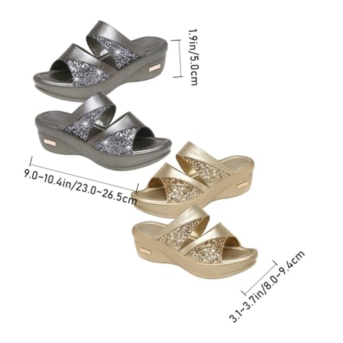 LRXIYODE Damen Sandalen Sommer Wedges Pantoletten mit Dicker Keilsohle Bequeme Fischmaul Form Goldfarbene Slipper für Alltag und Strand Lässige Schuhe für Frauen von LRXIYODE