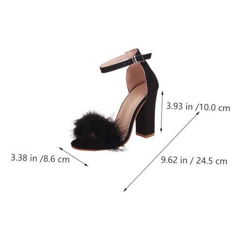 LRXIYODE Damen Sandalen mit Chunky Heels Sommer High Heels aus PU mit Rutschfester Gummisohle Eleganter Kunstfell design Modische Offene Zehen Angenehm für Partys und Freizeit Schwarz von LRXIYODE
