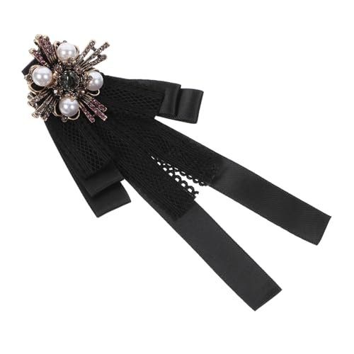 LRXIYODE Damen Schleifenbrosche mit Schwarzer Spitze Barockstil Imitat Perlen Große Anstecknadel für Blusen und Kleider Vielseitiges Accessoire für Besondere Anlässe und Alltag von LRXIYODE